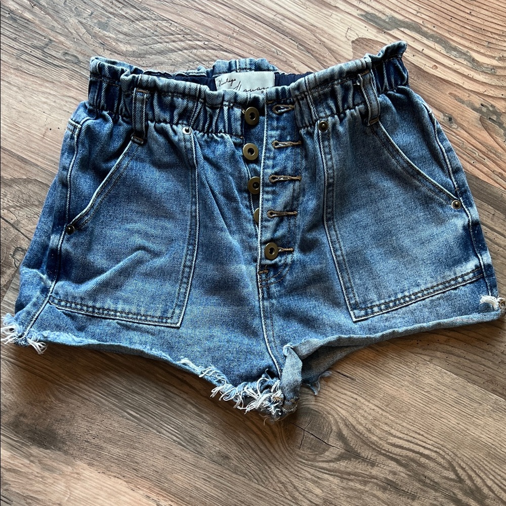 Vintage Havana Blue Jean Shorts with Button Detail